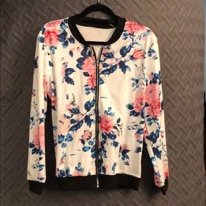 Floral bomber jacket, zip front sz M